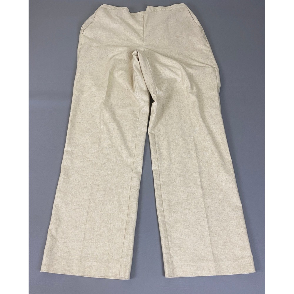 Alfred Dunner Linen Blend Pants Women's Size 12 Beige Wide Leg Pull On Elastic